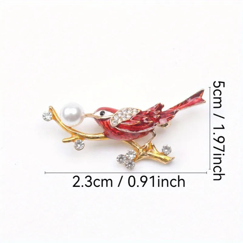 Fashion Magpie Brooch Cute Bird Flower Enamel Rhinestone Corsage Pin Clothing Accessories Jewelry