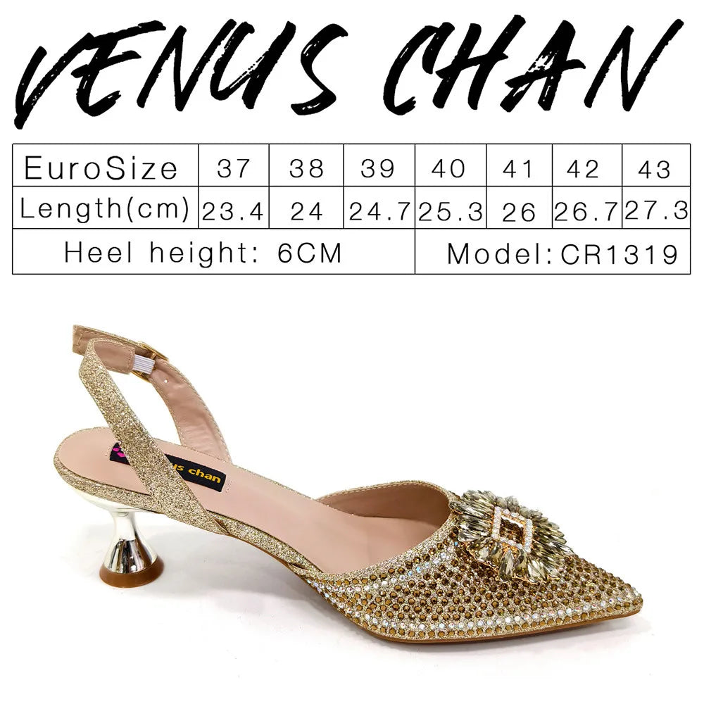 Latest Elegant Wedding Italian Diamond Design Shoes Women's African Party Shoes Crystal Shoes High School High Heels