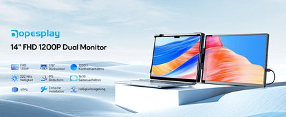 Dopesplay 14.1 inch Portable Monitors 1200P HDR External Screen Extender for Laptop XBox PS4 5 Second Display up to 17.3 Laptops