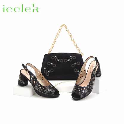 New Fashionable Coffee Color Peep Toe Ladies Shoes Matching Bag Set For Nigerian Women Wedding Party Pump