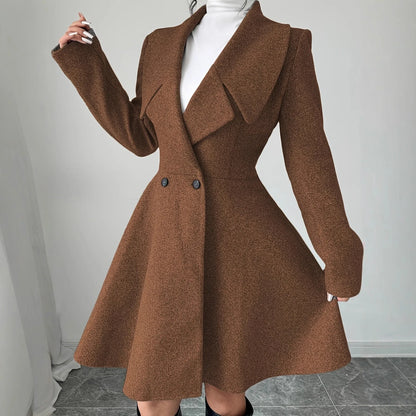 Women Woolen Coats Long Sleeve Turn-down Collar Jackets Ladies Autumn Winter Outerwear Coat