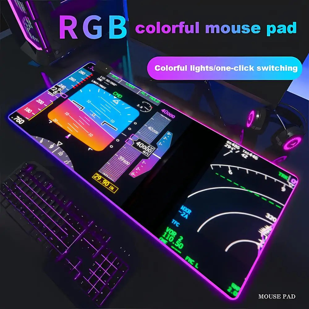 RGB Desk Mat Aviation Theme Mouse Pad Large Rubber Anti-slip Aircraft Dashboard HYBXAXC Office and Gamr Keyboard Mats Decor Mat