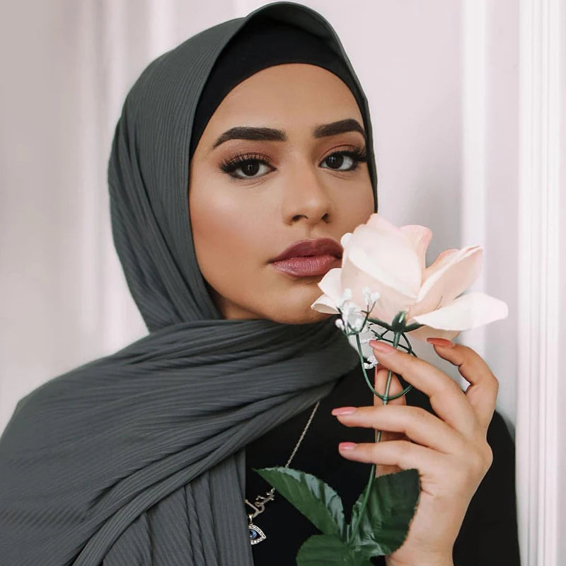 Ribbed Jersey Hijab Muslim Plain Scarf Crepe Hijab Scarf Soft Islamic Shawls Wraps Headband Voile Femme Musulman