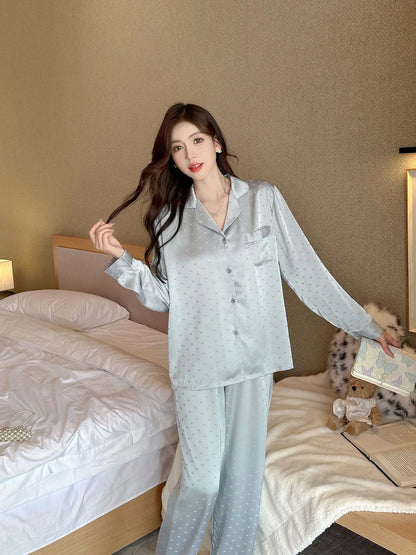 Women's New Arrival Silk-Feel Ice-Silk Lightweight Long-Sleeve Pajama Set Two-Piece Comfortable Homewear Suit