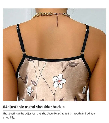 Ladies Sexy Sling Nightgown Nightdress Women's Sexy Lingerie Silk Satin Sleepwear Floral Pinting Nightwear Homewear Mini Dress