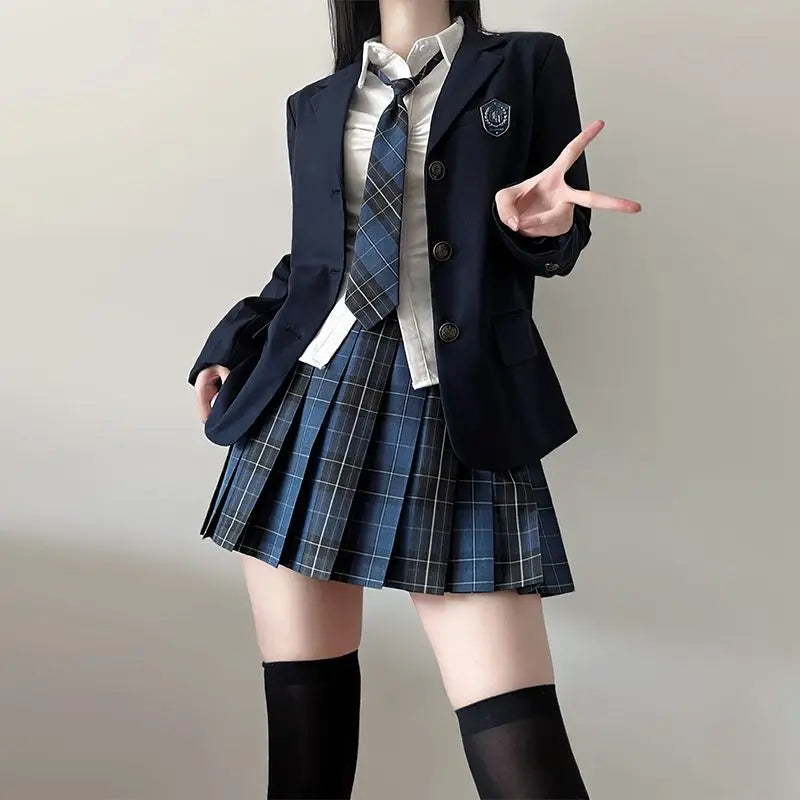Japan  Korea AUTUMN JK Japanese School Uniform Jacket Girls Multicolor Graduation Outfit Academy Sexy Pleated Skirt Tie Set