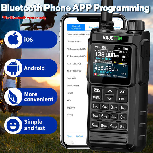 BAJETON BJ7700 Walkie Talkie  Portable  Full Band Bluetooth Programmer Noise Reduction Spectrum Analyzer AM Two Way Radio BT8000