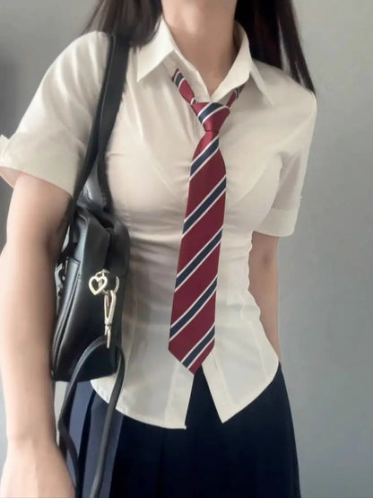 White Original JK Uniform Fitted Shirt Japanese-style Sweet and Spicy School Uniform Long-sleeved Slimming Top for Hot Girls
