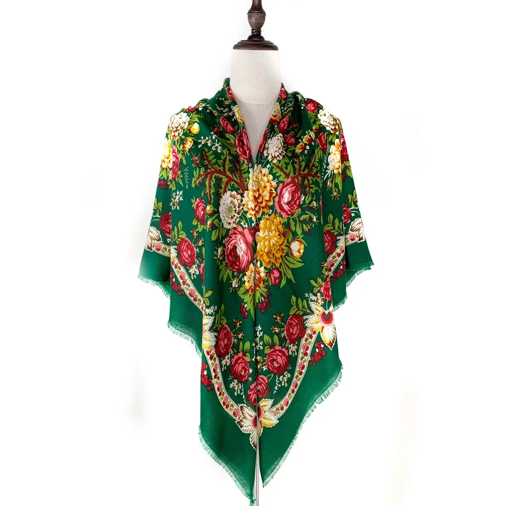 130*130cm Breathable Thin Russian Square Scarf Women Luxury Floral Print Ukrainian Shawl Babushka Handkerchief Head Wraps