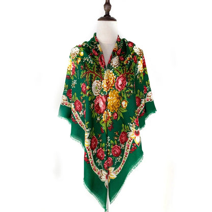 130*130cm Breathable Thin Russian Square Scarf Women Luxury Floral Print Ukrainian Shawl Babushka Handkerchief Head Wraps