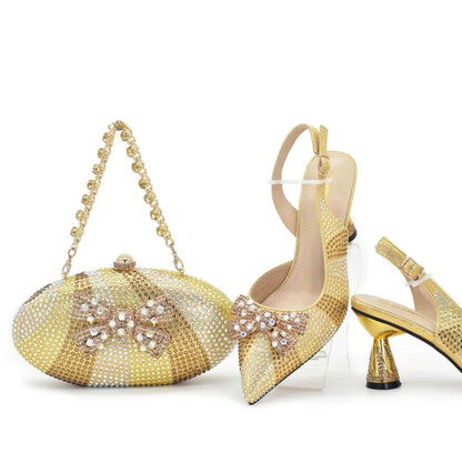 Doershow beautiful Italian Shoes And Bag Sets For Evening Party With Stones Italian Leather Handbags Match Bags!  SV1-4
