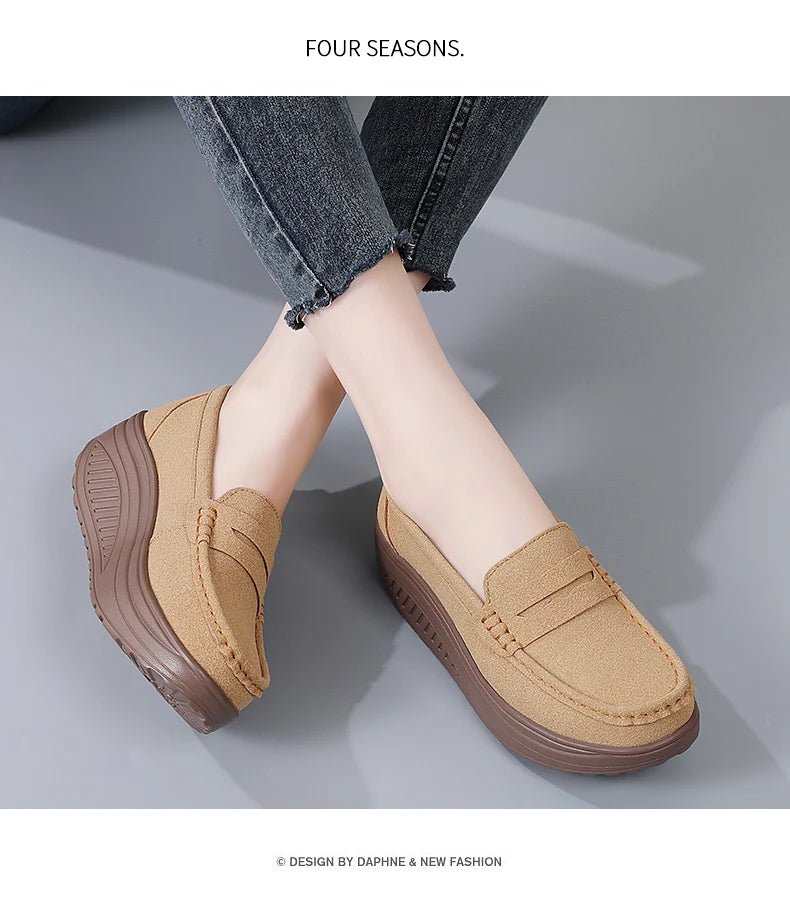 Ngouxm Women Flat Platform Loafers Ladies Elegant Suede Leather Moccasins Shoes Woman Slip On Moccasin Women's Casual Shoes