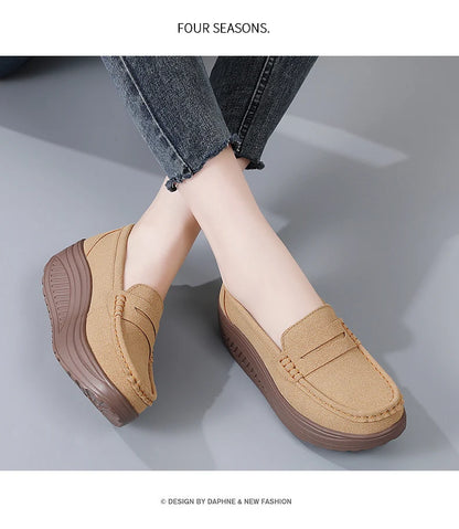 Ngouxm Women Flat Platform Loafers Ladies Elegant Suede Leather Moccasins Shoes Woman Slip On Moccasin Women's Casual Shoes