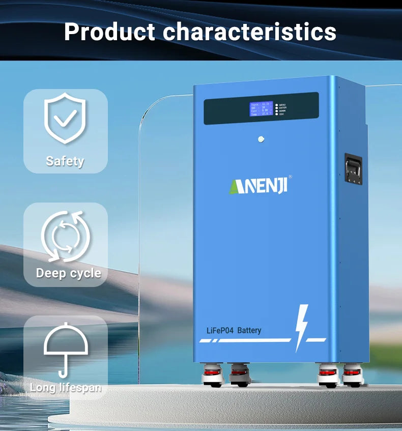 ANENJI 51.2V 314Ah 16Kwh LiFePO4 Battery 6000 Cycles With Wheels Bluetooth BMS 200Ah Supports 15 Units Parallel  Solar System
