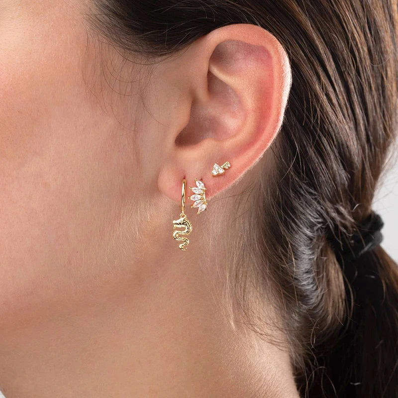 Women's 925 Sterling Silver Ear Needle Crystal Zircon Water Droplets Stud Hoop Gold Huggie Earrings Premium Luxury Party Jewelry