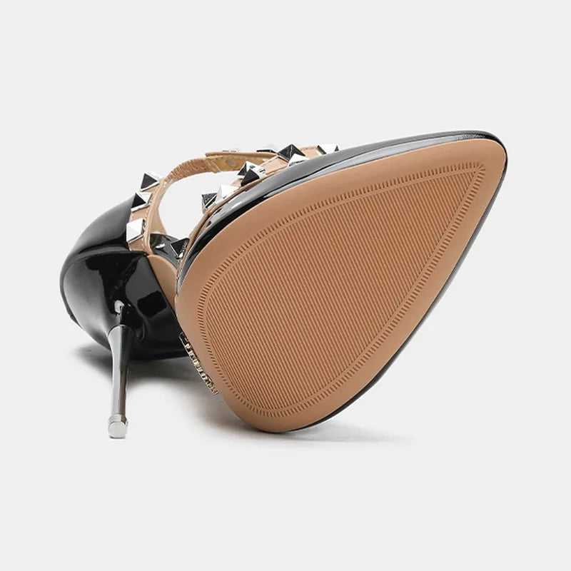 Women Rivet Cross Strap High Heel Sandals Sexy Pointed Toe Single Shoes for Nightclub Party Host Model Catwalk Cross Dressing