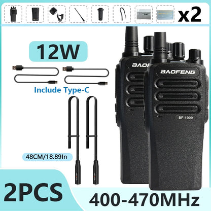 1/2PCS BaoFeng BF 1909 12W High Power Walkie Talkie Long Range UHF Two Way Radio Type C Charging Transmitter Upgrade UV 5R UV 82