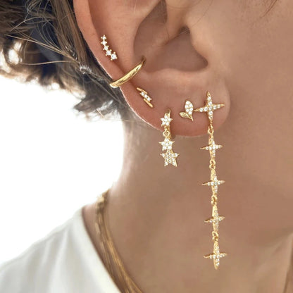 925 Sterling Silver Needle Long Chain Stud Earrings For Women Exquisite Zircon Geometric Tassel Pendant Earrings Luxury Jewelry
