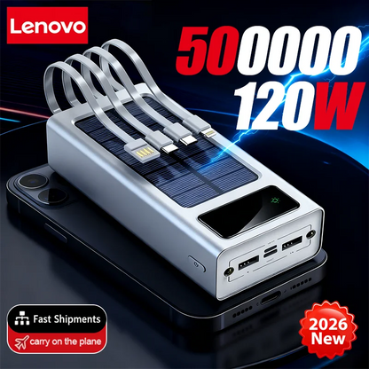 Lenovo Solar Power Bank 200000mAh Large Capacity Mobile Power Fast Charging Battery With Dual USB 4-Cables For iPhone Samsung