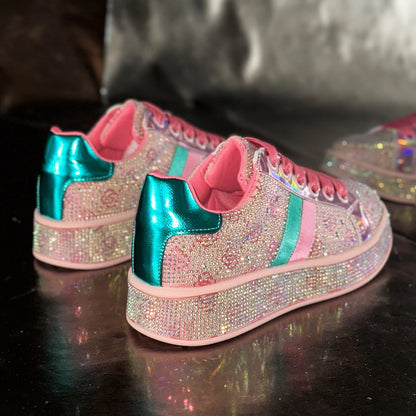 Women's Designer Shoes Women's Luxury Platform Sneakers Crystal Water Diamond Fashion Lace Up Casual Shoes Zapatillas De Deporte