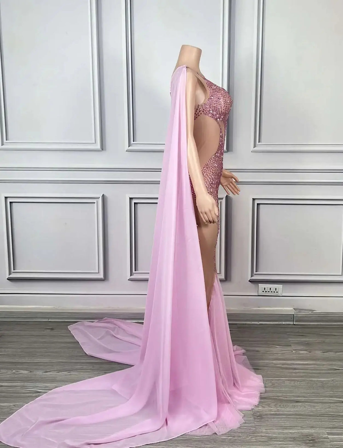 Luxury Dinners Shine Rhinestone Pink Ball Dress for Women Elegant Cloak Dress Birthday Celebrate Prom Queen Fishtail Gown Chanyi