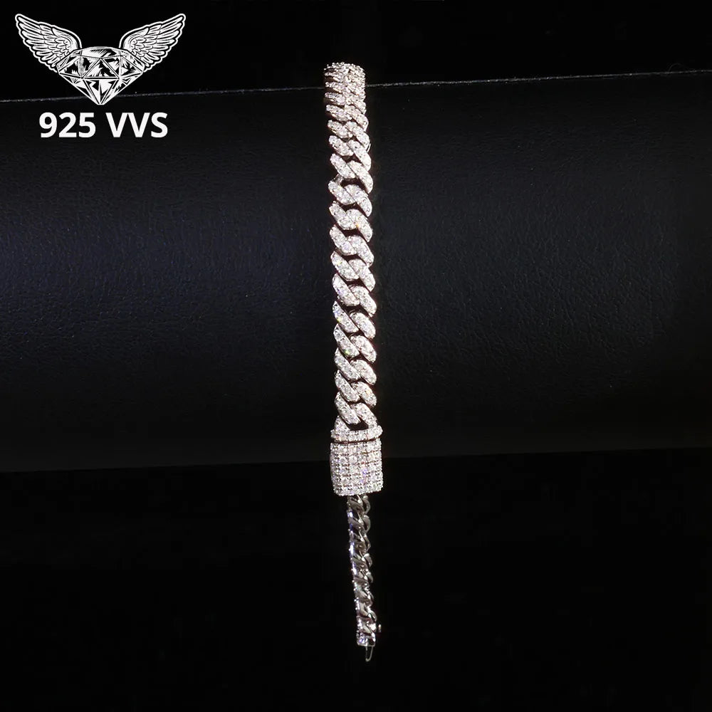 Fine 6MM VVS Moissanite Cuban Chain Hip Hop Jewelry for Women 925 Sterling Silver VVS Necklace Bracelet for Gift