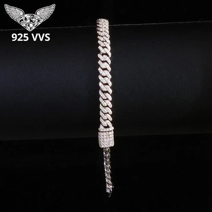 Fine 6MM VVS Moissanite Cuban Chain Hip Hop Jewelry for Women 925 Sterling Silver VVS Necklace Bracelet for Gift