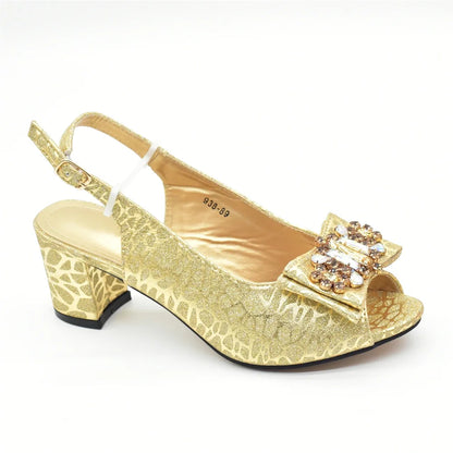 Nigerian Latest Shoes and Bags To Match Shoe and Bag Set for Party in Women Italian Rhinestones Elegant Peep Toe Sandals