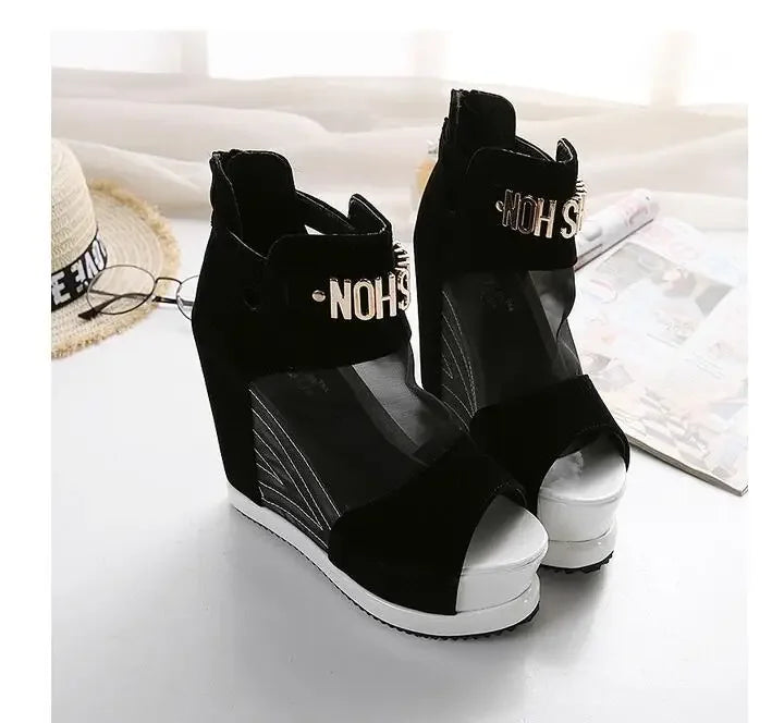 New Flock Ankl Boots Shoes Women Summer Sexy Hollow High Slope With The Fish Mouth Single Shoes Thick Bottom Wedges Short Boots