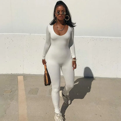 Women's Jumpsuit Bodycon Long Sleeve Fitness Romper Activity Playsuit Winter Basic Clothes Black White Brown Jumpsuits