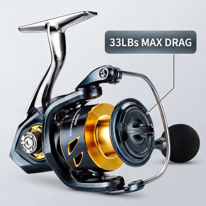 Spinning Fishing Reel 33LBs Max Drag 5.2:1 Gear Ratio Water Resistant Design for Bass Trout Salmon Freshwater Angling Pesca