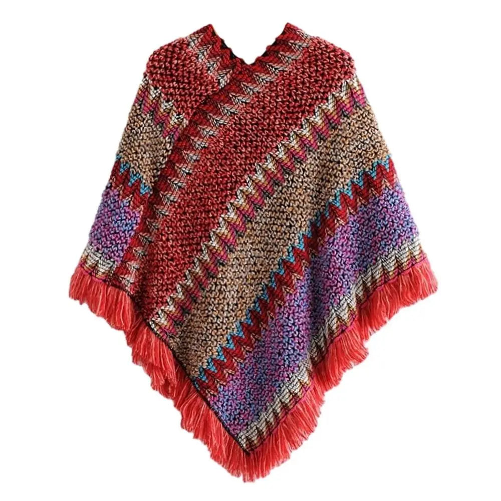 Coat Overlays Winter Warm Mongolian Poncho Striped Polyester Knitting Wraps Ethnic Style Pullover Tassel Shawl Women Fashion