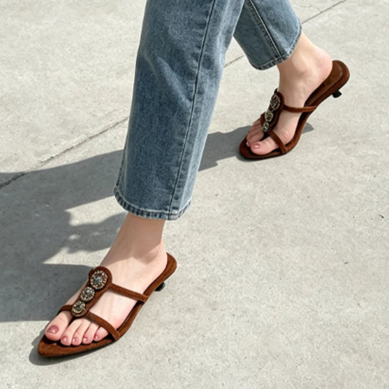 Women Crystal Clip Toe Slippers Pointed Toe Luxury Heels Shoes Dress Woman Sandals Party Trend Flip Flops New Cozy Female Slides