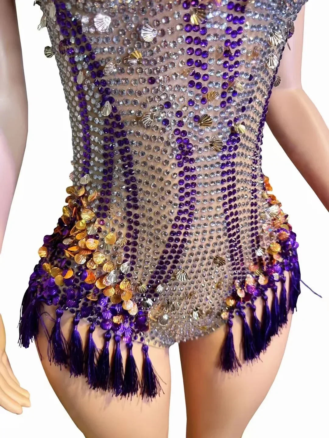 Luxury Fringes Rhinestones Bar Nightclub Outfit Birthday Party Dancer Stage Wear Performance Costume Sparkly Sexy Bodysuit