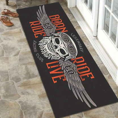 VIKAMA Black Skull Motorcycle Stripe Cool Minimalist Long Rug, Easy-to-Manage Foldable Indoor/Outdoor Printed Floor Mat