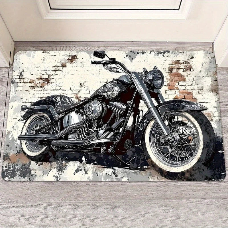 1pc Retro Classic Motorcycle Door Mat, Non-slip Floor Mat, Suitable for Living Room, Bedroom, Bathroom, Holiday Home Decoration