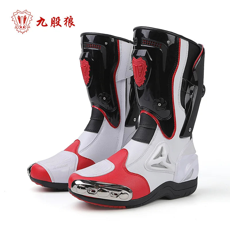 JG-Wolf Leather Motocross Boots Men Anti-slip Off Road Motorcycle Boots Adventure Touring MX MTB Dirt Bike Boots