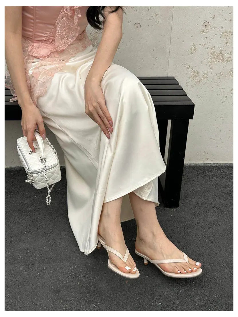 2026 New Summer Thin Heels Slippers Sandals Narrow Band Slides Ladies Shoes Fashion Women Pumps Flip Flops Luxury Slippers Shoes