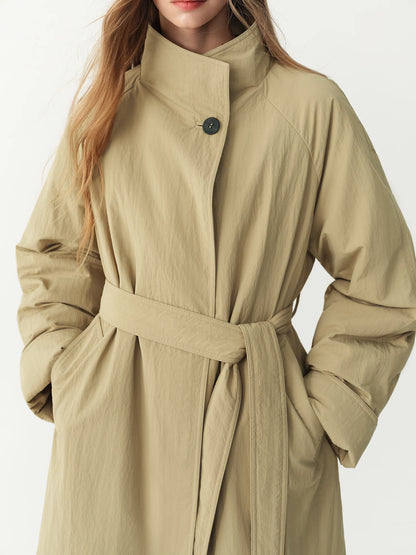 FSLE 2026 Winter New Women's Commute Stand Collar Direct Down Fill Trench Style Down Puffer Coat Warm Thick Quilted Outerwear