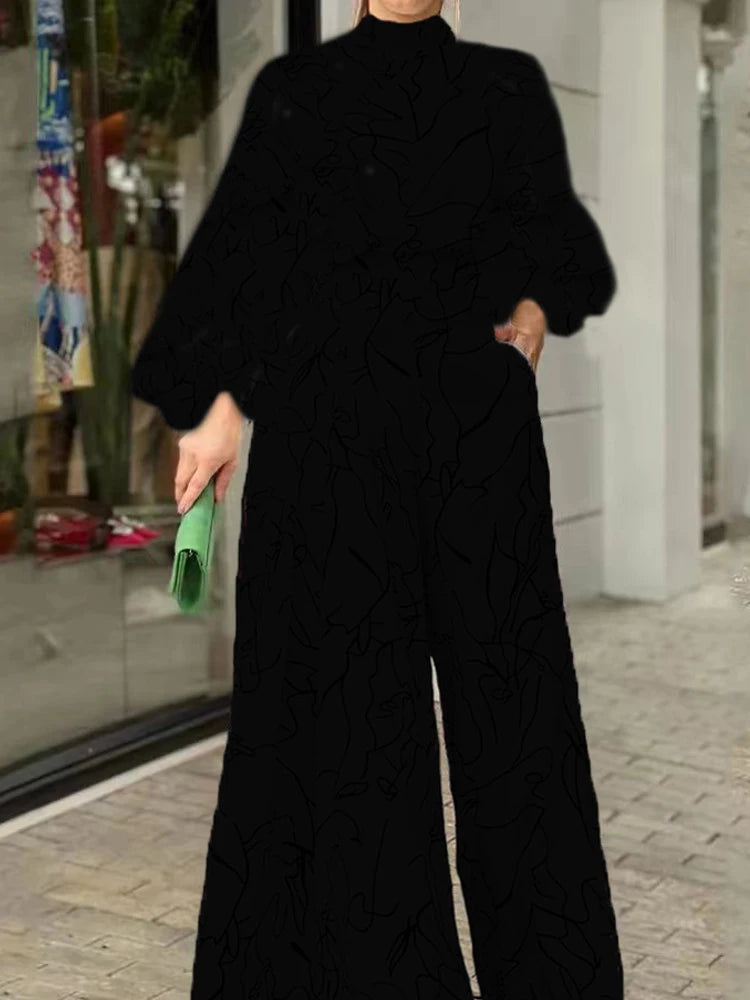 TRAF Autumn Fashion Back Zipper Jumpsuit Women's Casual Long Sleeve Tie Knot Strap Jumpsuits Loose Wide Leg Pants Streetwear