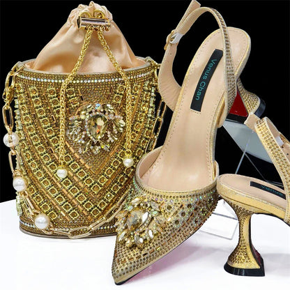 Venus Chan Italian Shoes and Bags Matching Set 2024 Nigerian Heel Party for Women Orange Colour Italian Design Wedding INS 2024