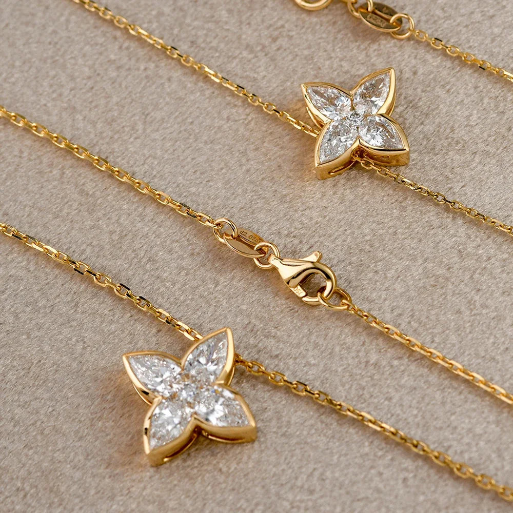 Exquisite Full Moissanite Pendant Necklaces Fashion Flower Pear/Round Cut Diamond Neck Chain S925 Silver Wedding Jewelry Gifts