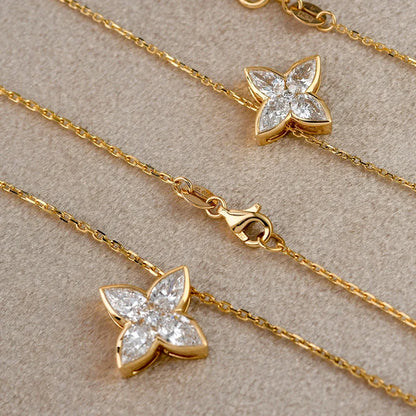 Exquisite Full Moissanite Pendant Necklaces Fashion Flower Pear/Round Cut Diamond Neck Chain S925 Silver Wedding Jewelry Gifts