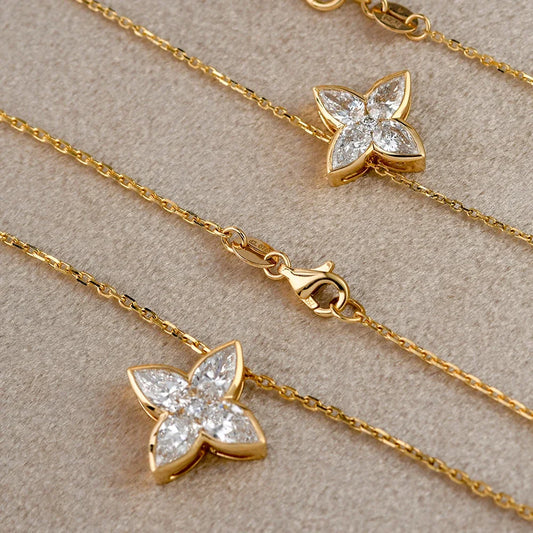 Exquisite Full Moissanite Pendant Necklaces Fashion Flower Pear/Round Cut Diamond Neck Chain S925 Silver Wedding Jewelry Gifts