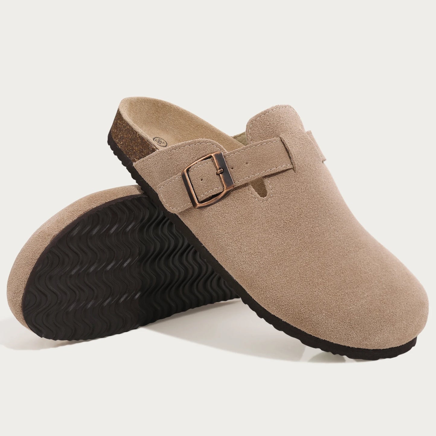 Crestar Women's Clogs Mules Cork Clogs Slippers Men Outdoor Mules Suede Clogs Shoes with Arch Support Mule Leather Clogs Sandal