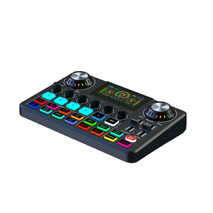 F668 Audio Mixer, Live Sound Card with DJ Mixer Effects & Voice Changer, Sound Board with RGB, Music Recording Equipment
