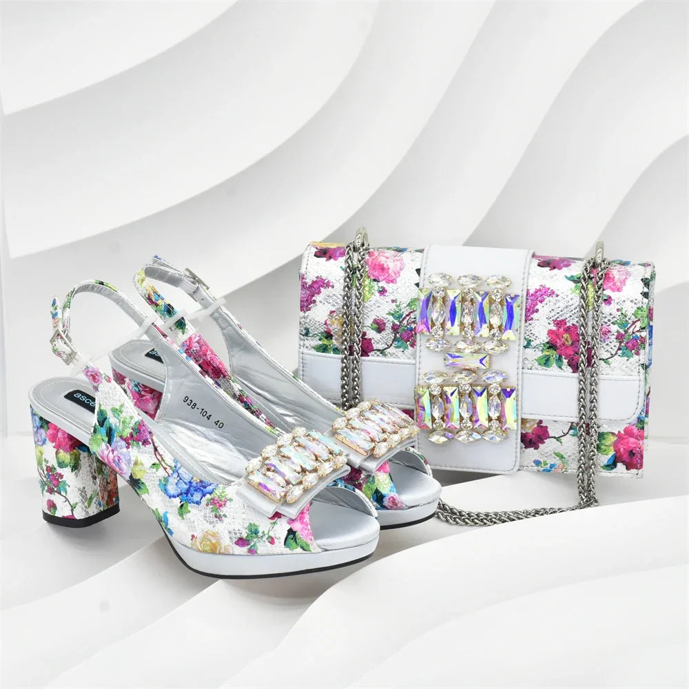 Latest Party Shoes and Bag Match for Women Rhinestone Shoe and Bag Set for Party in Women Nigerian Peep Toe Sexy Wedding Pumps