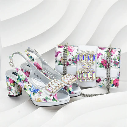 Latest Party Shoes and Bag Match for Women Rhinestone Shoe and Bag Set for Party in Women Nigerian Peep Toe Sexy Wedding Pumps
