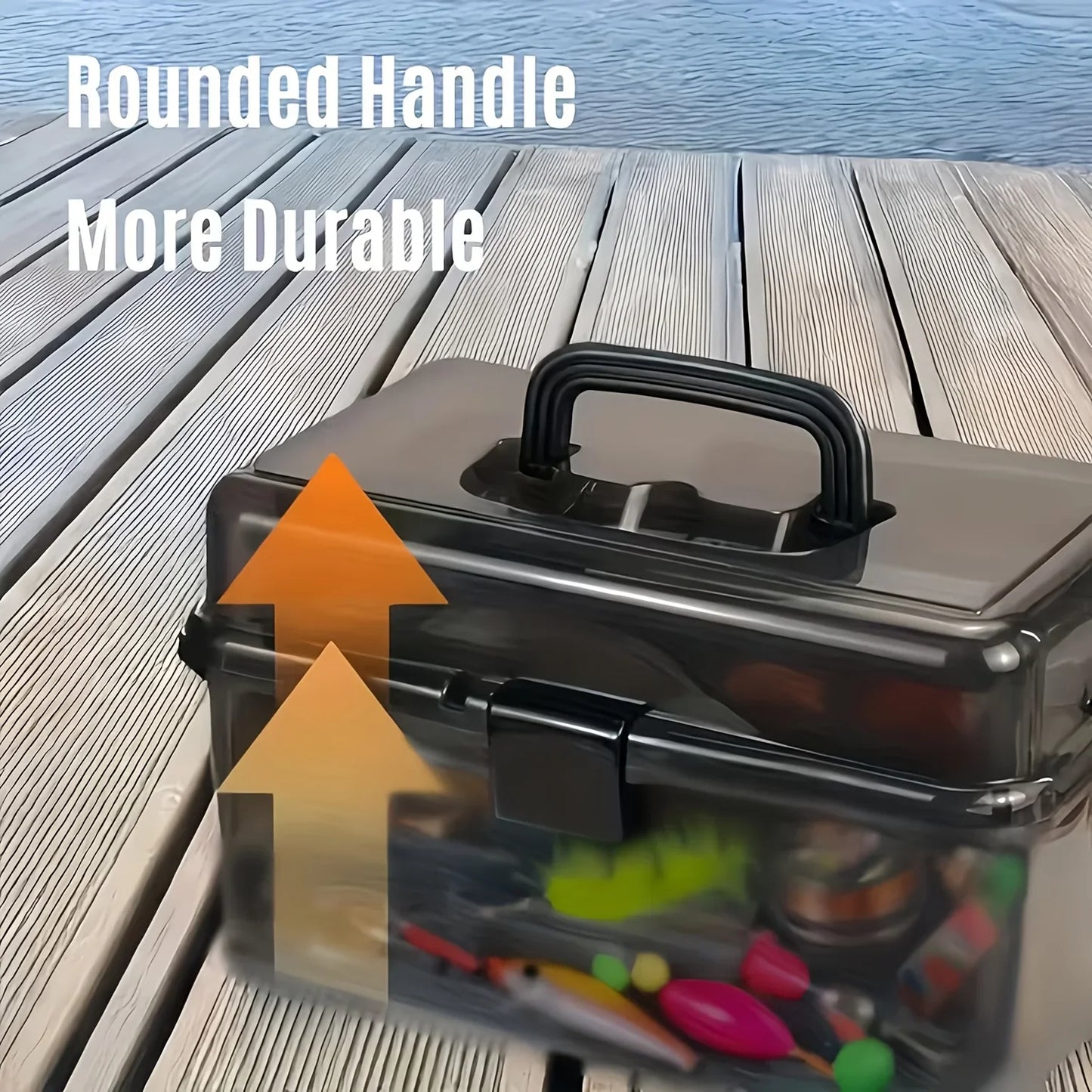 Durable PE Fishing Gear Box | Large Capacity, Black Transparent Design | Built-in Lock, Heavy-duty