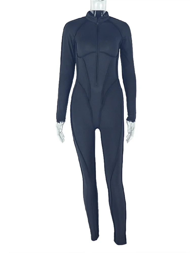 Kliou Heart Hollow Backless Jumpsuits Woman Autumn Trend Low-Neck Full Sleeve Skinny Peach Buttocks Casual Sporty Style Overalls